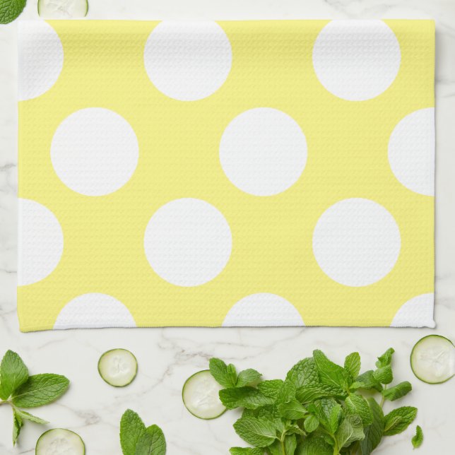 Serviette de cuisine Polka large jaune et blanc (Plié)