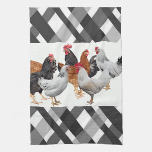 Serviette De Cuisine Poulet Noir Blanc Plaid