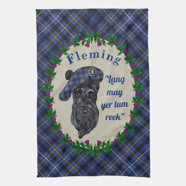 Serviette de cuisine pour chien écossais flaming (Vertical)