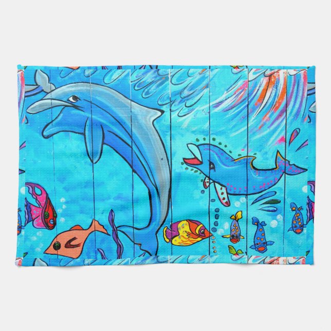 serviette de cuisine pour dauphins riant (Horizontal)