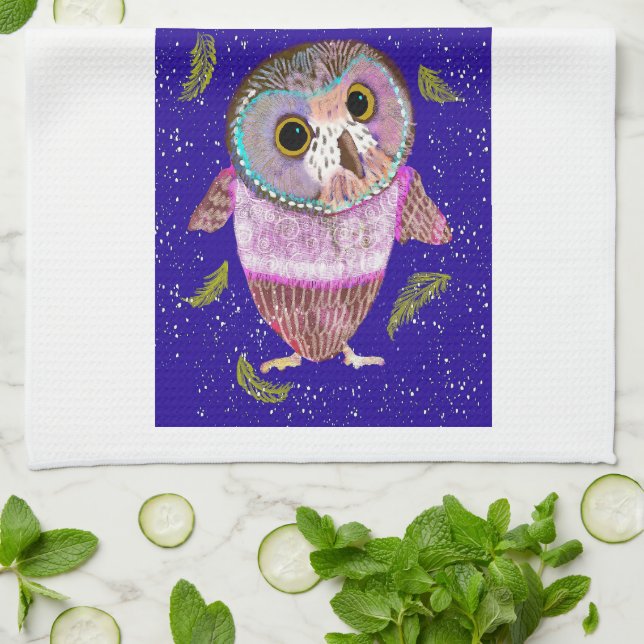 Serviette de cuisine pour hibou d'hiver (Plié)