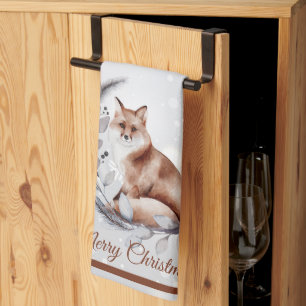 Serviette de cuisine pour les fêtes au renard et à