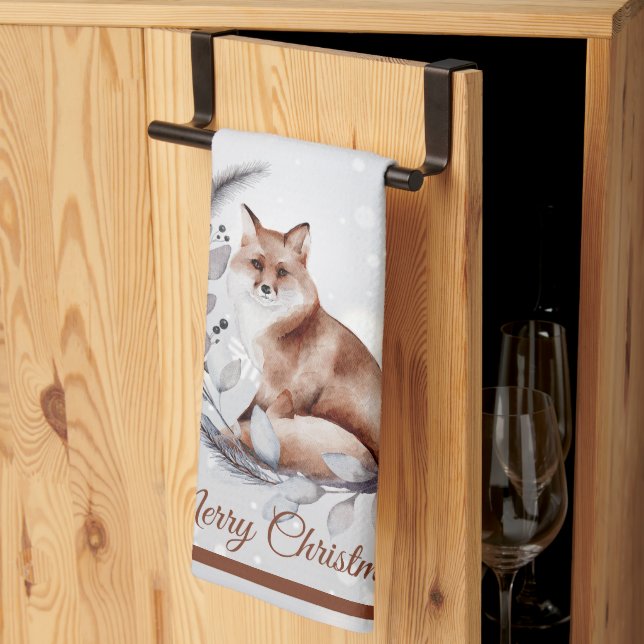 Serviette de cuisine pour les fêtes au renard et à (Pliage en tiers)