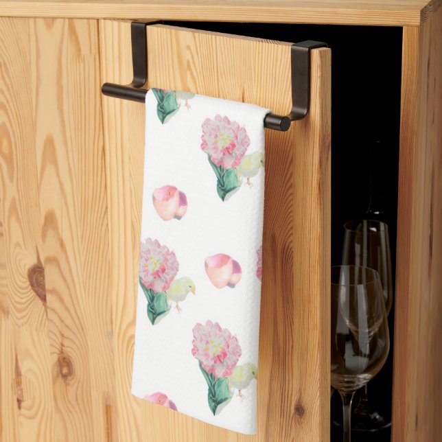 Serviette de cuisine Poussin de Pâques et tulipe B (Pliage en tiers)