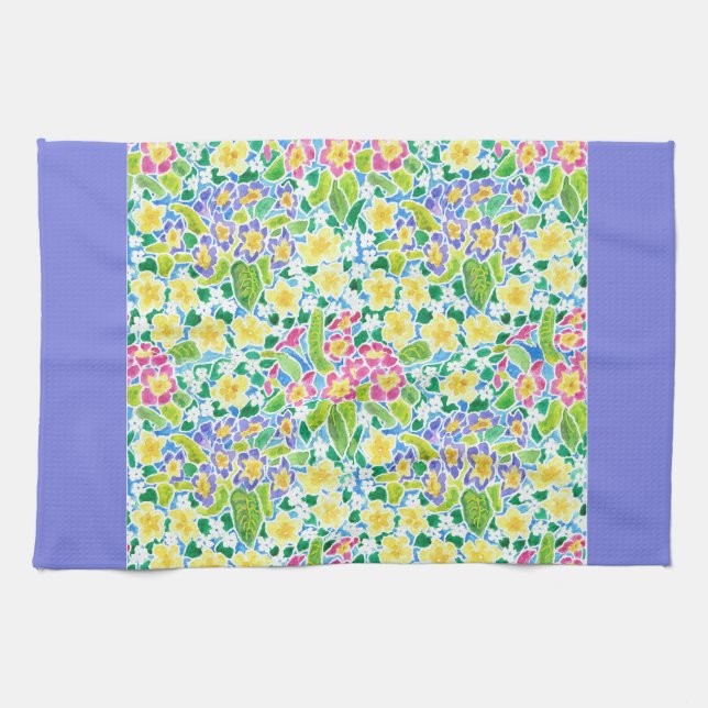 Serviette de cuisine, Primroses de printemps, Bleu (Horizontal)