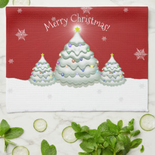 Serviette de cuisine Red Snowy Christmas Tree