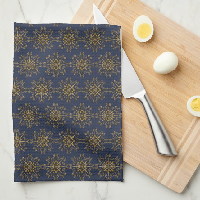 Serviette de cuisine rétro Mandala Midnight (Quart Plié)