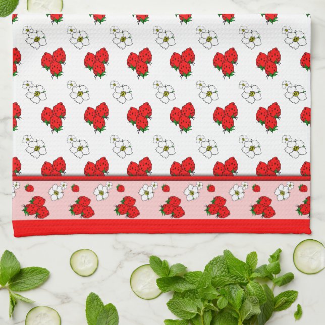 Serviette de cuisine Retro Red Fraise Patten (Plié)