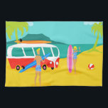 Serviette de cuisine rétro Surfer Couple<br><div class="desc">Chaque jour peut être une journée à la plage avec ce Retro Surfer Couple serviette de cuisine. Le style des années 60, design minimaliste, est doté d'un amoureux du soleil et d'un couple à la recherche de sensations fortes, prêts à prendre une vague. Le cadre est une oasis tropicale et...</div>