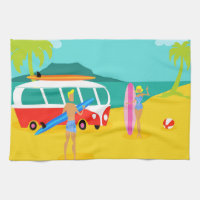 Serviette de cuisine rétro Surfer Couple