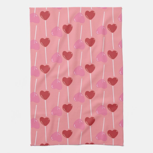 Serviette de cuisine rose bonbon Valentines (Vertical)