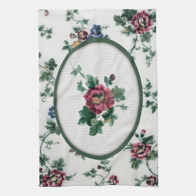 Serviette de cuisine rose Cross Stitch (Vertical)