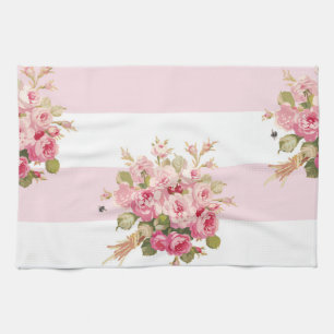 Serviette de cuisine rose de rayure de pivoine du