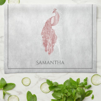 Serviette de cuisine rose Elegant Peacock