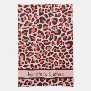 Serviette de cuisine rose Empreinte de léopard rét