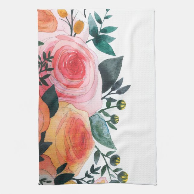 Serviette de cuisine rose et de corail de roses (Vertical)