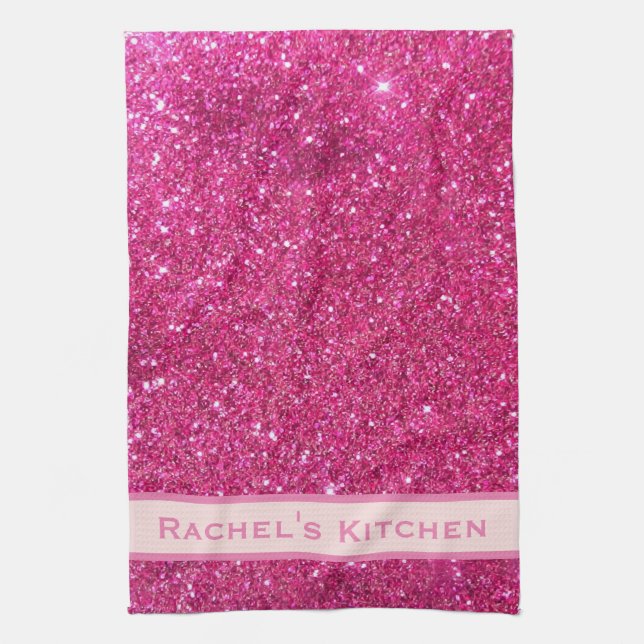 Serviette de cuisine rose faux paillettes girly ch (Vertical)