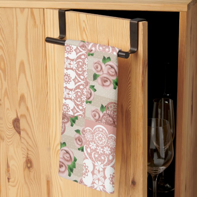 Serviette de cuisine Rose rose pâle (Pliage en tiers)