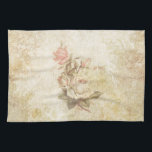 Serviette de cuisine Rose vintage rose et ivoire<br><div class="desc">Design romantique avec des images nostalgiques d'ivoire et de roses roses rousses sur un arrière - plan en lin en détresse avec des fleurs gravées et des fleurs ornées.</div>