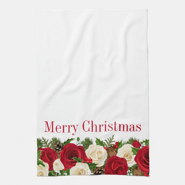 Serviette de cuisine - Roses de Noël (Vertical)
