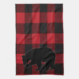 Serviette de cuisine Rouge Buffle Plaid Ours Noir