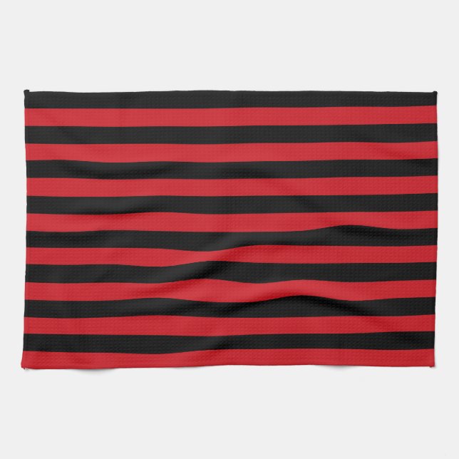 Serviette de cuisine rouge et noire de rayures (Horizontal)