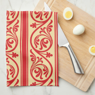 Serviette de cuisine rouge et or vintage Motif à r