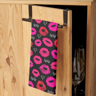 Serviette de cuisine rouge et rose Kisses XOXO