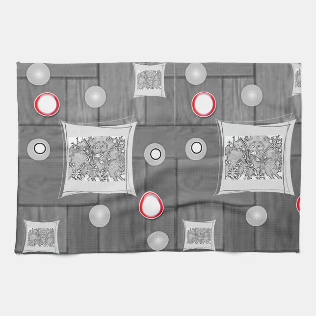 serviette de cuisine rouge gris (Horizontal)
