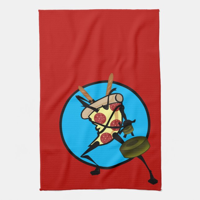 SERVIETTE DE CUISINE ROUGE NINJA PIZZA GRAPHIQUE A (Vertical)