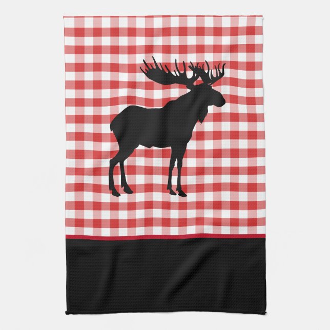 Serviette de cuisine-Rouge Plaid-Moose (Vertical)