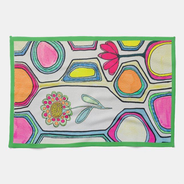SERVIETTE DE CUISINE "ROULEAUX FLORAUX" VERT TRIM (Horizontal)