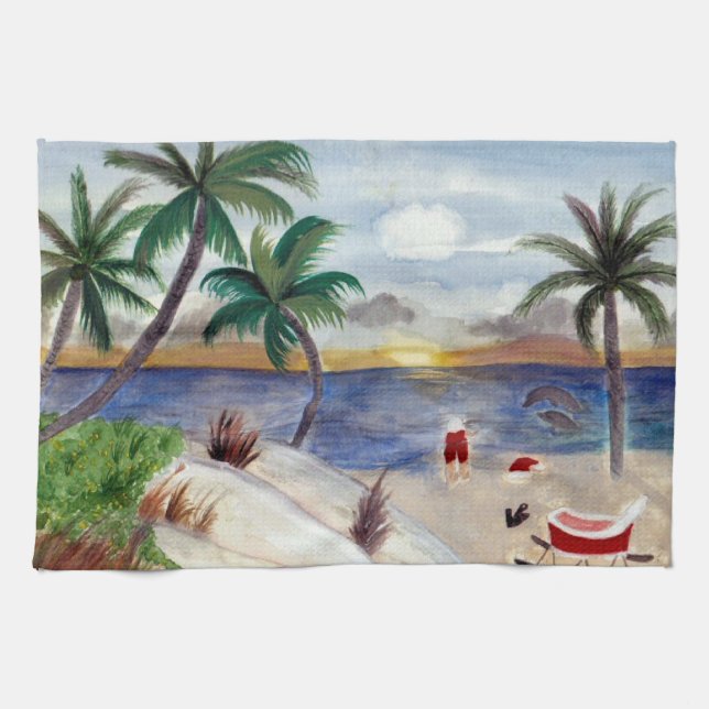 Serviette de cuisine Santa's Tropical Beach Break (Horizontal)