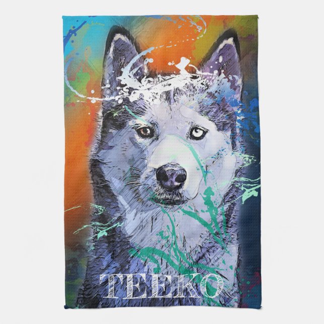 Serviette de cuisine Sibérienne Husky customisée (Vertical)