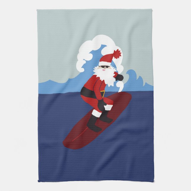 Serviette de cuisine surfante de Père Noël (Vertical)