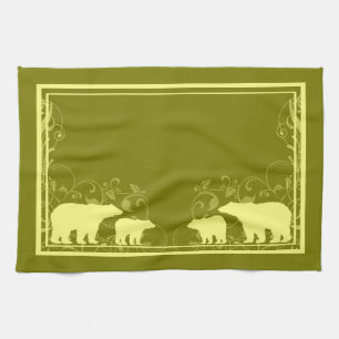 Serviette de cuisine tourbillonnante à ours jaune