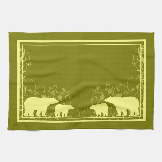 Serviette de cuisine tourbillonnante à ours jaune  (Horizontal)