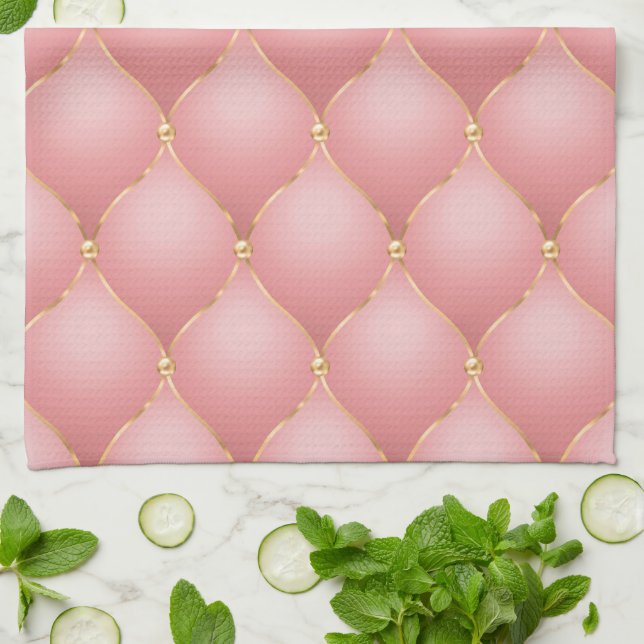 Serviette de cuisine Tufted Diamonds or rose (Plié)