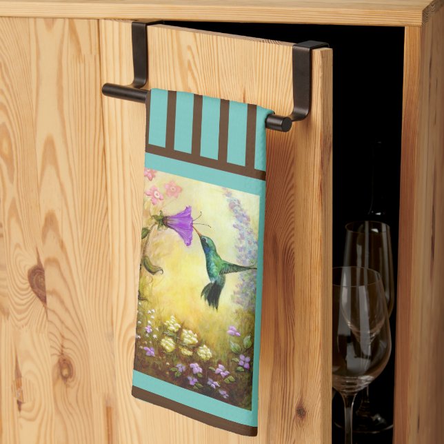 Serviette de cuisine turquoise et Brown à rayures (Pliage en tiers)