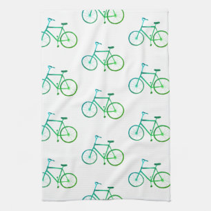 Serviette de cuisine vert-bleu de motif de vélos