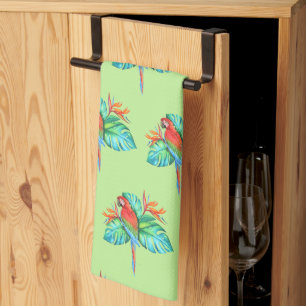 Serviette de cuisine verte à la macaw tropicale