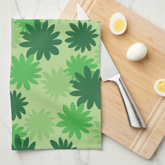 Serviette de cuisine verte Motif feuille Cecropia (Quart Plié)