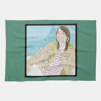 Serviette de cuisine verte personnalisée par photo