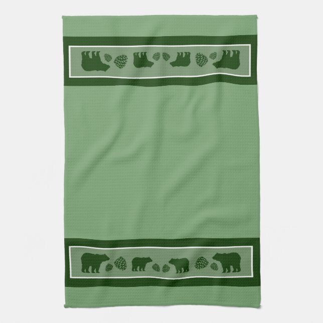 Serviette de cuisine verte rustique de pinecone (Vertical)