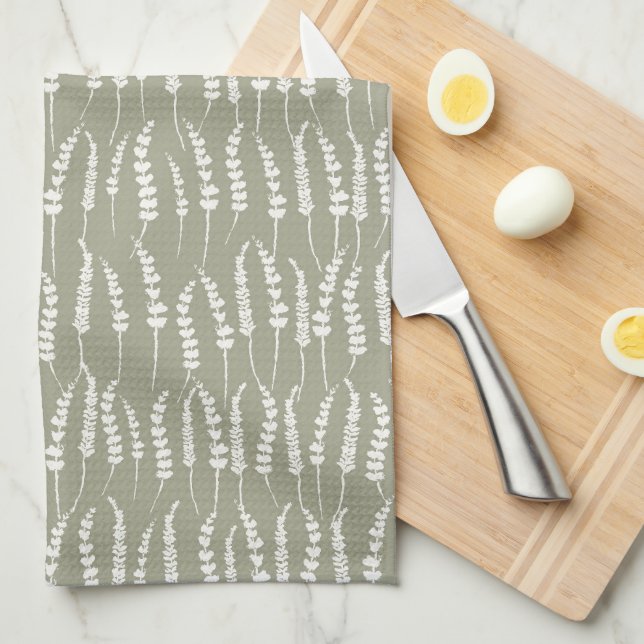 Serviette de cuisine verte Sage avec imprimé Fern (Quart Plié)