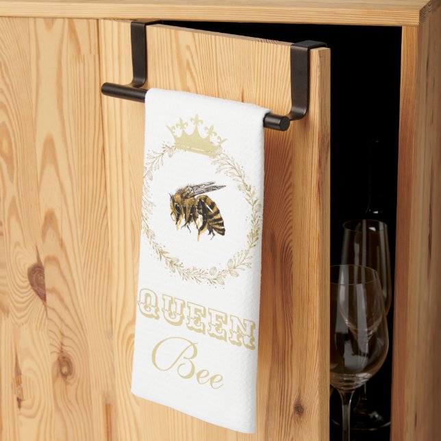 Serviette de cuisine vintage Gold Queen Bee Wreath (Pliage en tiers)