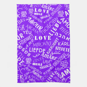 Serviette de cuisine violette avec texte d'amour m
