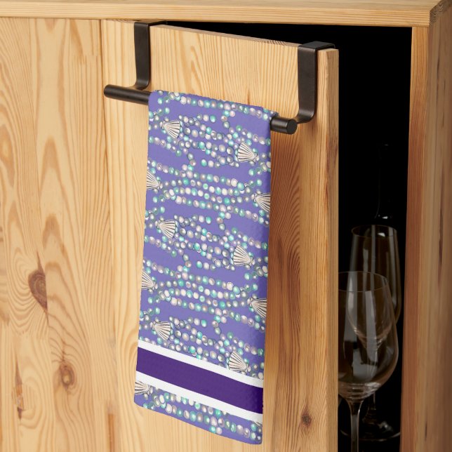 Serviette de cuisine violette Ocean Mermaid (Pliage en tiers)
