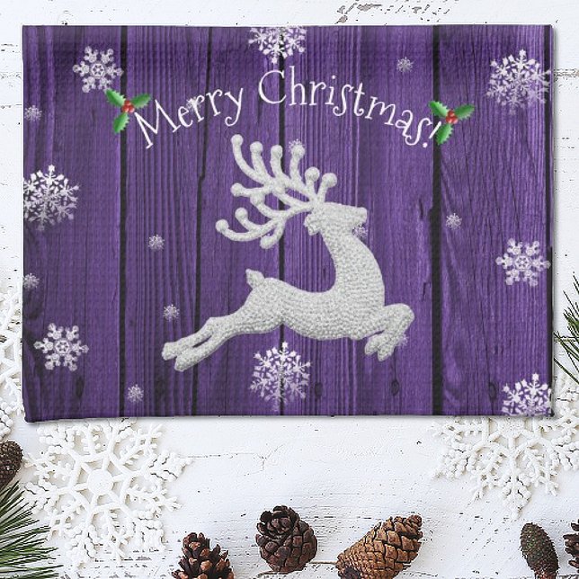 Serviette de cuisine violette Rustique Reindeer de (Purple Rustic Christmas Reindeer Kitchen Towel)