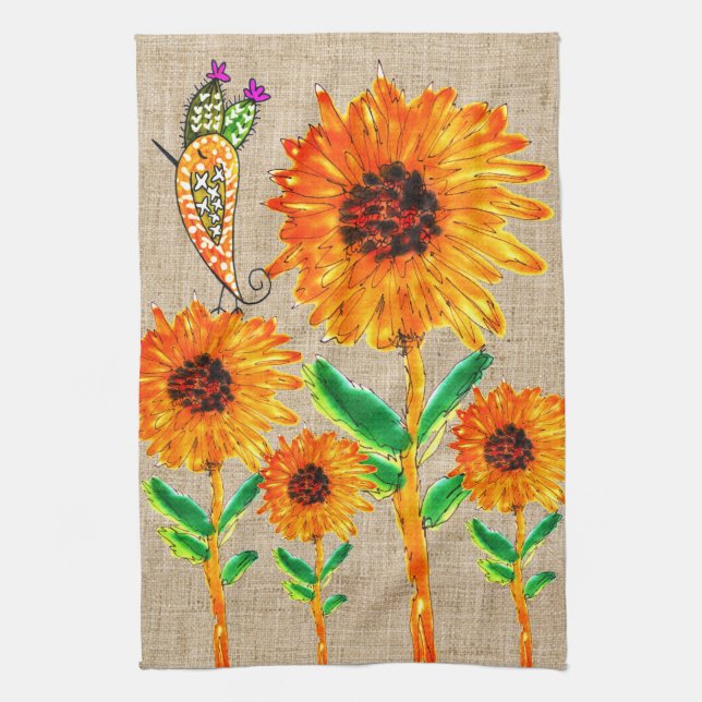 Serviette de cuisine Whimsical Yellow Sunflowers e (Vertical)